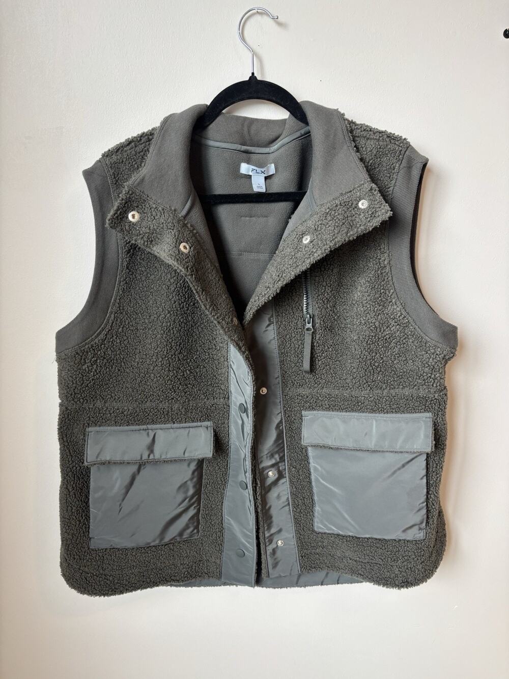 FLX Olive Green Sherpa Vest Women Size Large